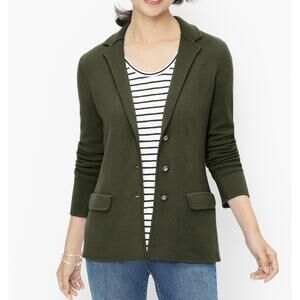 Talbots Cardigan Blazer Women’s Sz S 100% Merino Wool Sweater Jacket Knit Olive